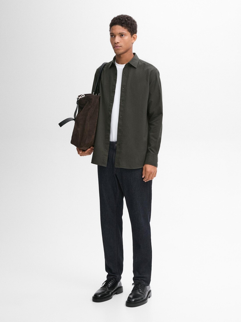 Massimo Dutti Рубашка из 100% хлопкового твила, зеленый