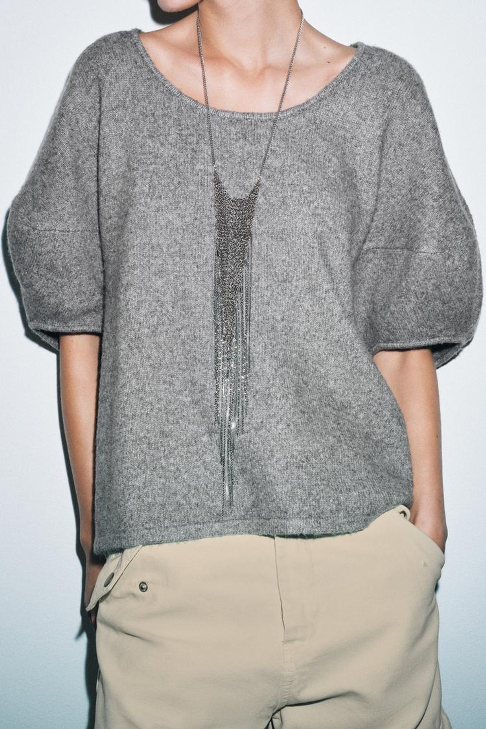 ZARA СВОБОДНЫЙ СВИТЕР ИЗ ТРИКОТАЖА, СЕРЫЙ