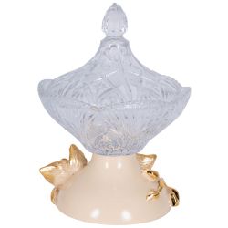 Сахарница стеклянная с крышкой Орхидея Лайм Айвори