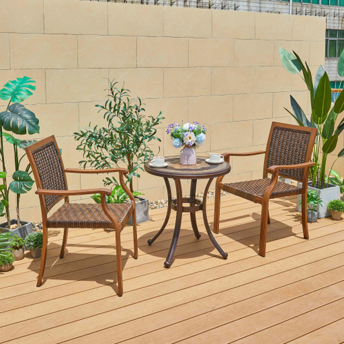 Кофейный набор мебели Стол круглый из литого алюминия с керамикой АНТИК «ANTIQUE» D60х66 + 2 Кресла  БАМБУК-3 «BAMBOO-3»