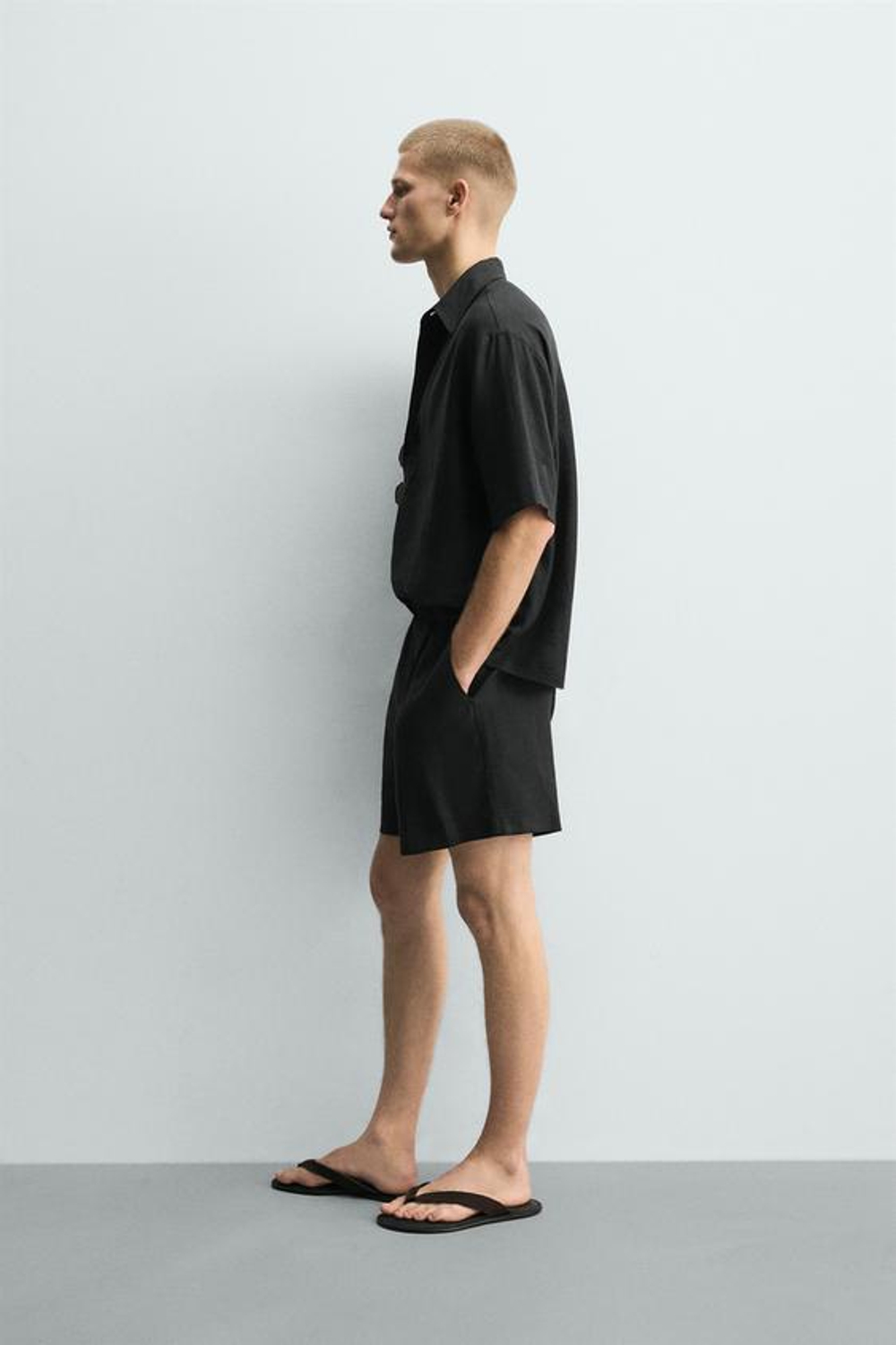 ZARA ШОРТЫ RELAXED FIT ИЗ ЛЬНА И ВИСКОЗЫ, ЧЕРНЫЙ