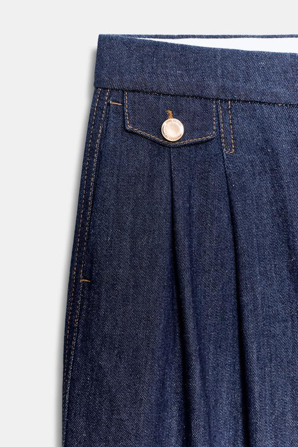 ZARA ШИРОКИЕ БРЮКИ С ЗАЩИПАМИ, СИНИЙ