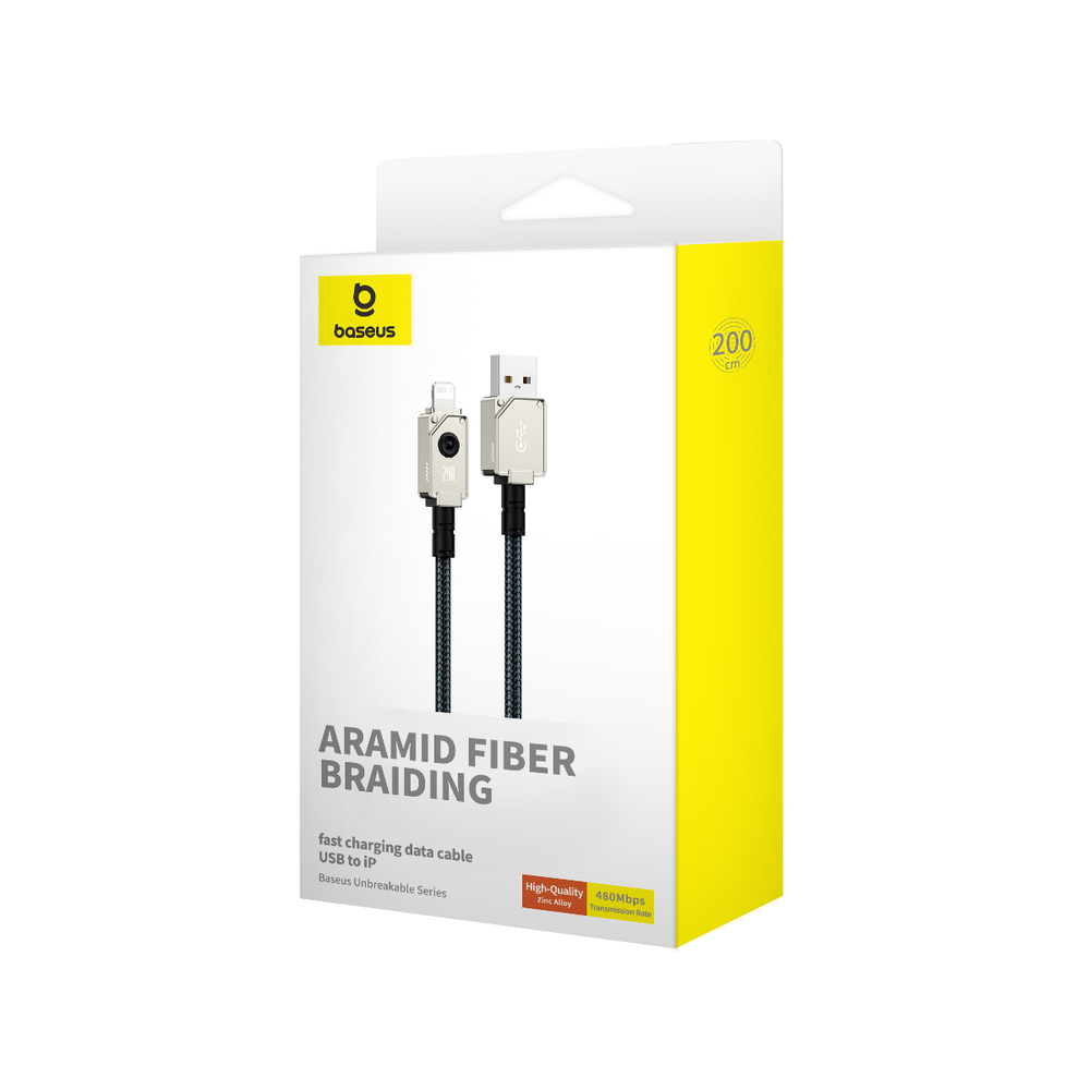 USB-A - Lightning Кабель Baseus Unbreakable Charging+Data 2.4A 2m - Stellar White