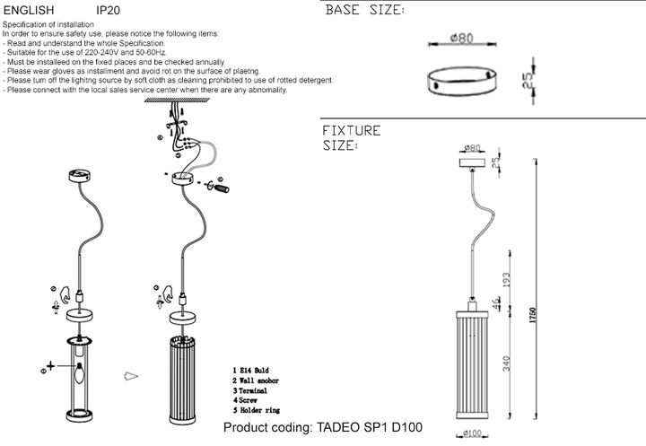 Подвесной светильник Crystal Lux Tadeo SP1 D100 Chrome/Transparente