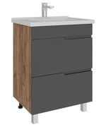 AVK4. Тумба напольная, 2 Ящика, 700, коллекция (Ингрид, опора Пластиковая, Cersanit Como, Дуб Крафт Золотой, Эмаль Графит матовая)