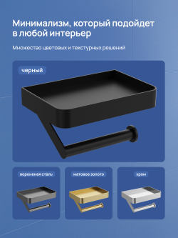 Держатель для туалетной бумаги STWORKI Стокгольм S36345BK настенный, матовый черный, с полкой