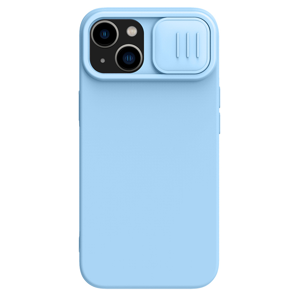 Чехол синего цвета (Haze Blue) с мягким шелковистым покрытием для iPhone 14 Plus, Nillkin, серия CamShield Silky Silicone Case