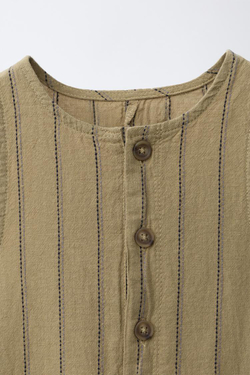 ZARA ДЛИННЫЙ КОМБИНЕЗОН В ПОЛОСКУ ИЗ ХЛОПКА И ЛЬНА, ХАКИ