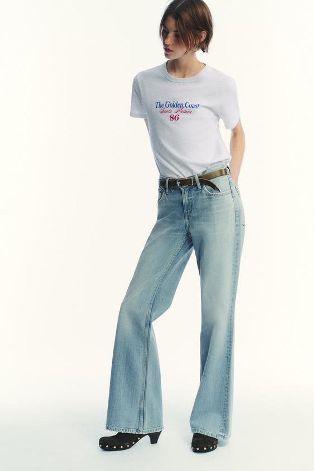 ZARA ДЖИНСЫ TRF КЛЕШ С НИЗКОЙ ПОСАДКОЙ, ГОЛУБОЙ