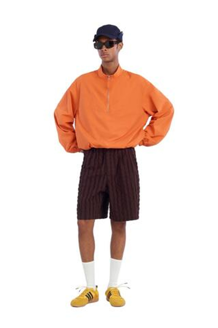 ZARA X BENITO ANTONIO ПОЛОСАТЫЕ ЖАККАРДОВЫЕ ШОРТЫ-БЕРМУДЫ С ПОЯСОМ, ШОКОЛАДНЫЙ