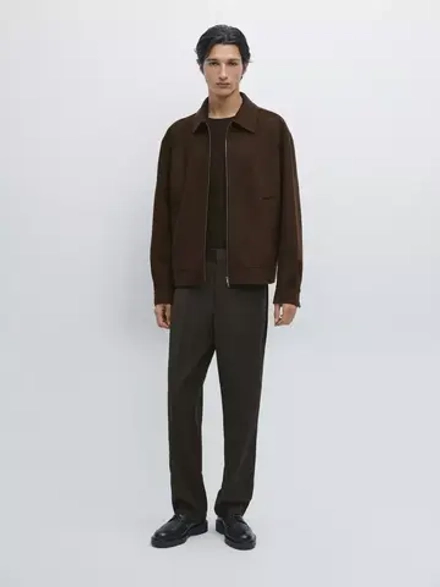 Massimo Dutti Куртка из смесовой шерсти с молнией, бордо