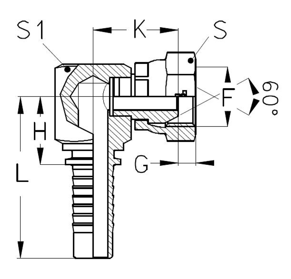 Фитинг DN 12 BSP (Г) 1/2 (90) compact