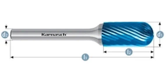 Борфреза твердосплавная Karnasch форма D, 3х2,5х3х38 мм, насечка HP-2, покрытие Blue-Tec, арт. 11.5030-025