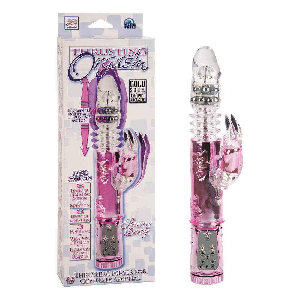 Розовый хай-тек вибратор THRUSTING BUNNY с возвратно-поступательным движением - 27 см. (Цвет: розовый)