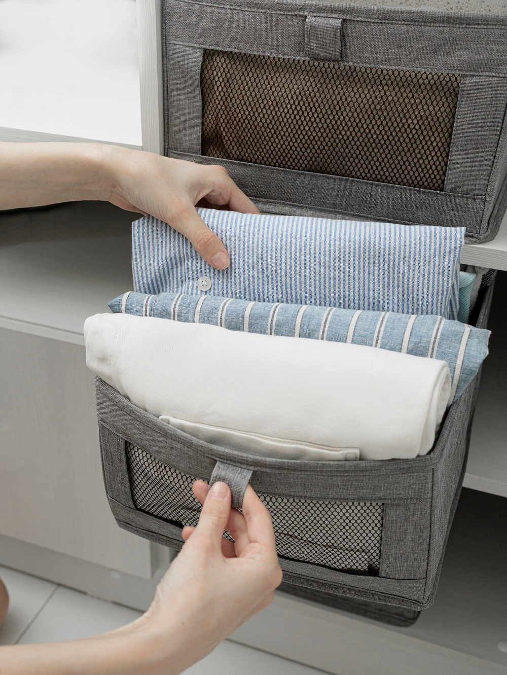 Органайзер для хранения вещей одежды  коробка для полотенец белья с окном ящик для хранения 40х27х17см, Премиум