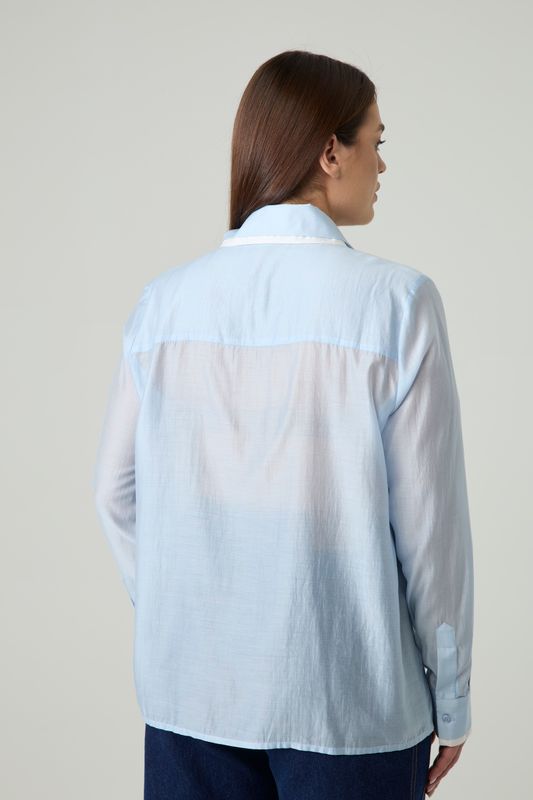 Блузка из тенселя с двойными деталями, голубой