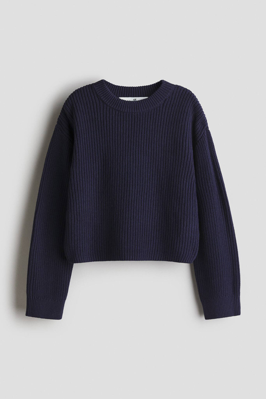 H&M Свитер из хлопковой смеси в полоску, темно-синий