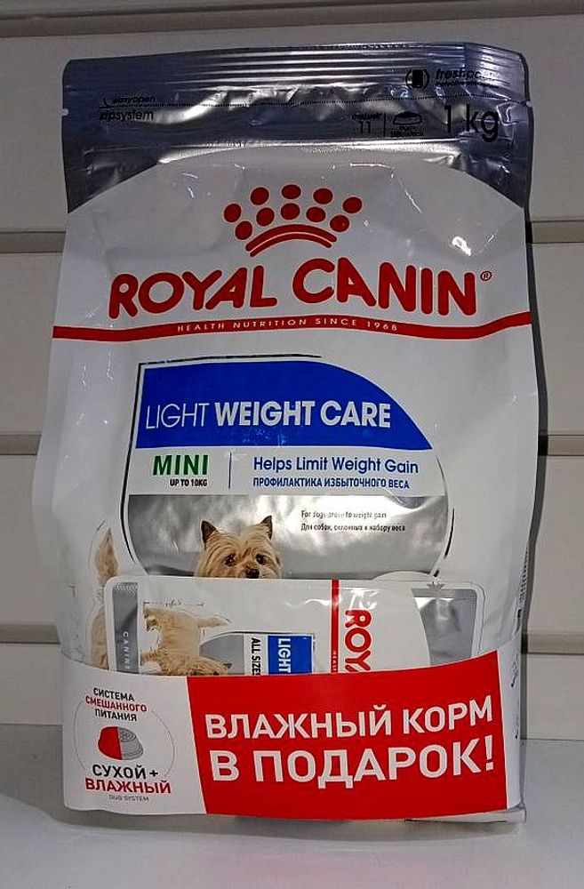 Royal Canin 1кг Mini Light Weight Care корм д/собак мелк.пород склонных к набору избыт.веса+ пауч 85г