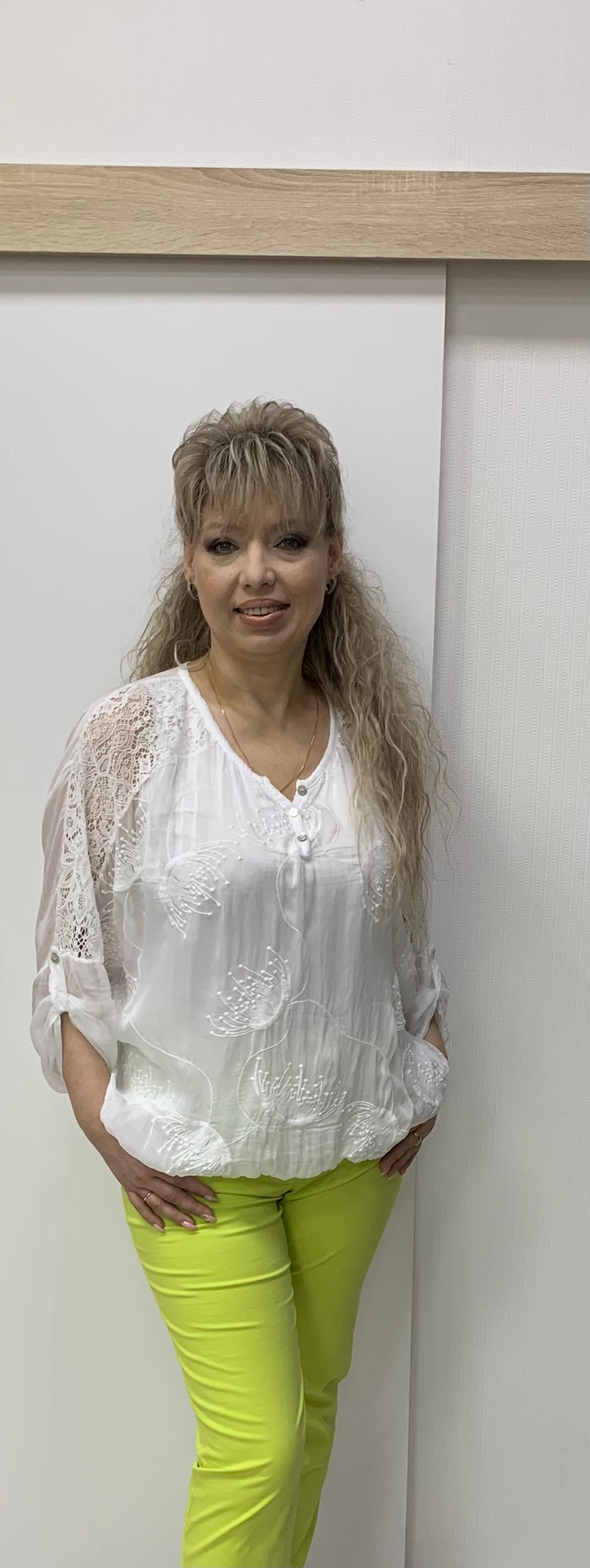 Двойной итальянский белый блузон с кружевами