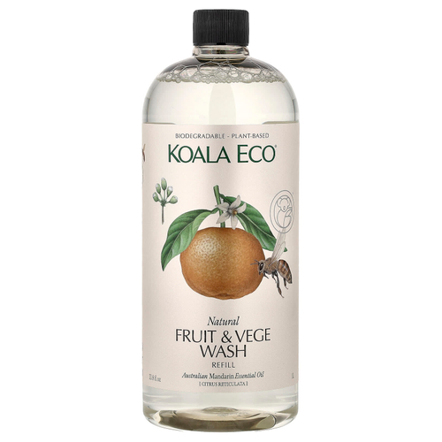 Koala Eco, натуральное средство для мытья фруктов и овощей, сменная упаковка, эфирное масло австралийского мандарина, 1 л (33,8 жидк. унции)