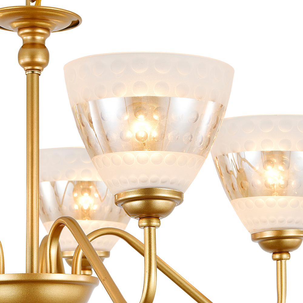 Люстра подвесная 5x40Вт E27, металл/стекло, черный/дерево, золото/шампань, белый/янтарный плафон