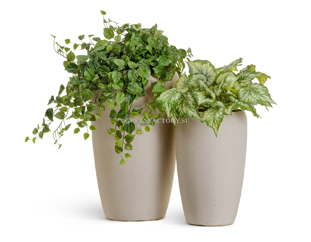 Кашпо TREEZ Effectory - Beton - Высокий округлый конус - Белый песок