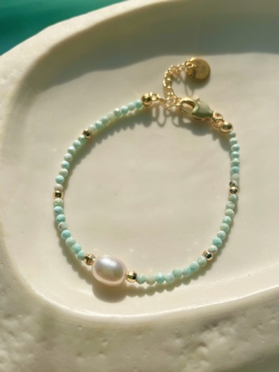 Браслет Ларимар и жемчуг