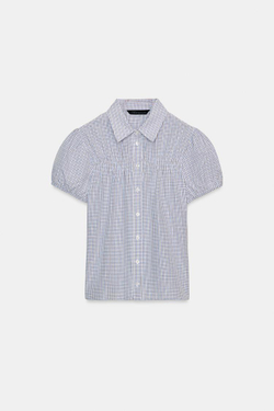 ZARA РУБАШКА В КЛЕТКУ ИЗ ЭЛАСТИЧНОГО ПОПЛИНА, КОРИЧНЕВО-СИНИЙ