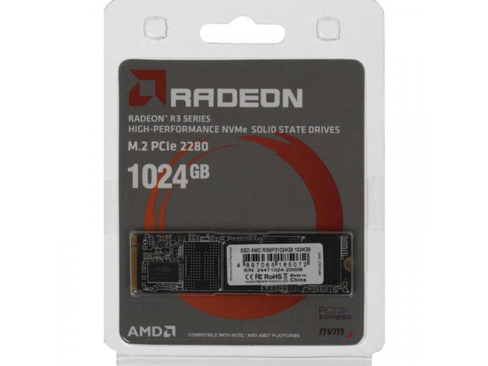SSD накопитель AMD Radeon R3 Series 1Тб, M.2 2280, PCIe 3.0 x4, NVMe [R3MP31024G8]