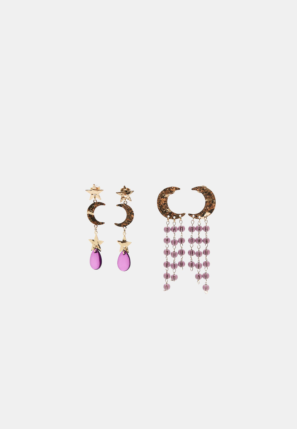 STRADIVARIUS Набор из 2 серег с подвесками из бисера и луны, золотой