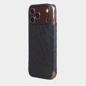 Чехол-книжка кожаная для iPhone 17 Pro Max, страус черного цвета