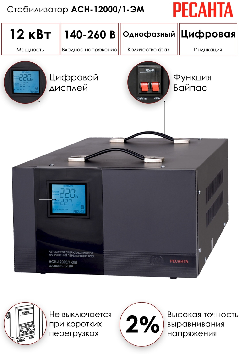 Стабилизатор напряжения Ресанта ACH-12000/1-ЭМ