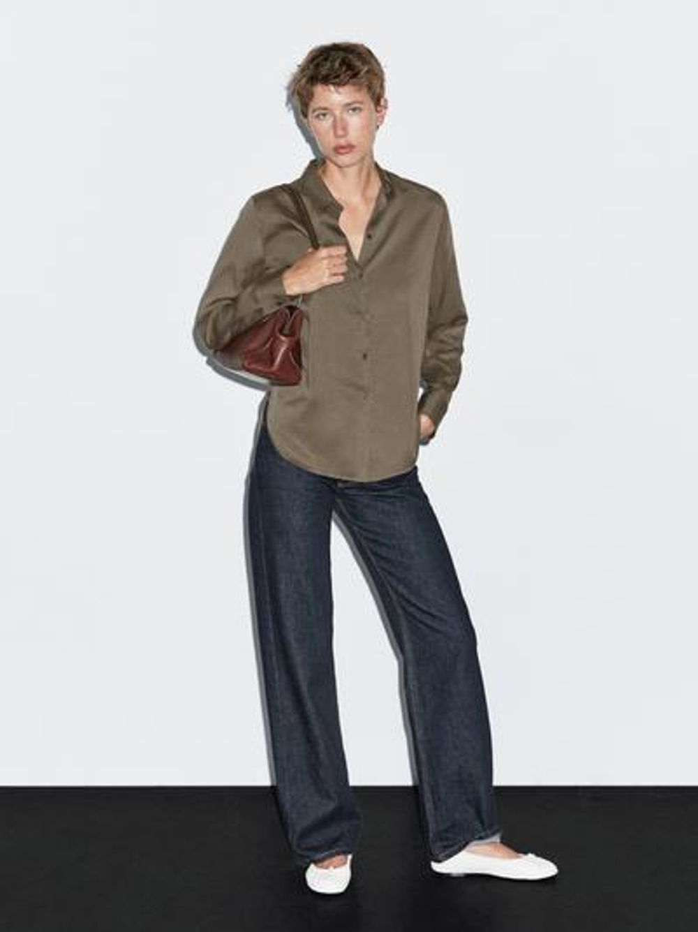 Massimo Dutti Рубашка свободного кроя с рубашечным воротником, кротово-коричневый