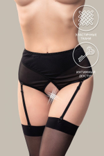 Эротические трусики-пояс для чулок Waname с высокой посадкой черные (50-52)