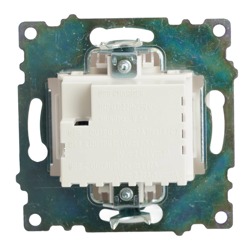 Розетка USB 2-местная + type C (механизм), STEKKER GLS10-7116-01, 250В, 3А, max 20W, серия Катрин, белый 50051