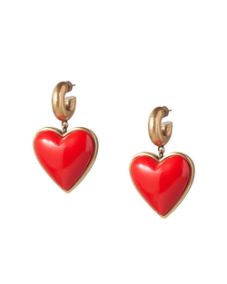 Серьги винтаж, крупное красное сердце
