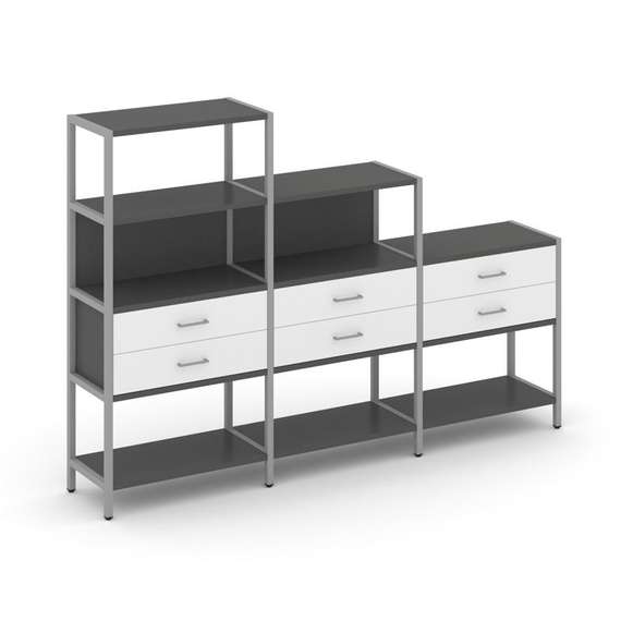 Shelf System Трехсекционный стеллаж четырех/трех/двухярусный с ящиками SN.STM-431 Антрацит/Белый/Мет