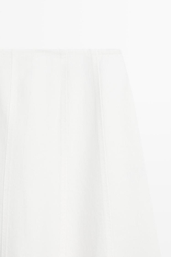 Massimo Dutti Миди-юбка из 100% льна с эффектом джинсовой ткани, экрю