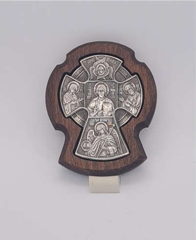 Икона авто дер.сер. 4*5 Крест Новгородский на липуч(Ков) 10669660