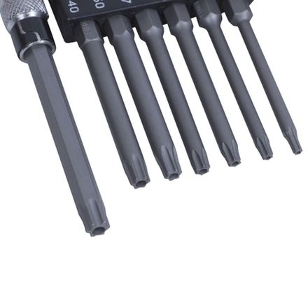 Цена на KING TONY (2128PR) Набор вставок (бит) с воротком-битодержателем 1/4", TORX с отверстием, T10-T40, L = 70 мм, 8 предметов