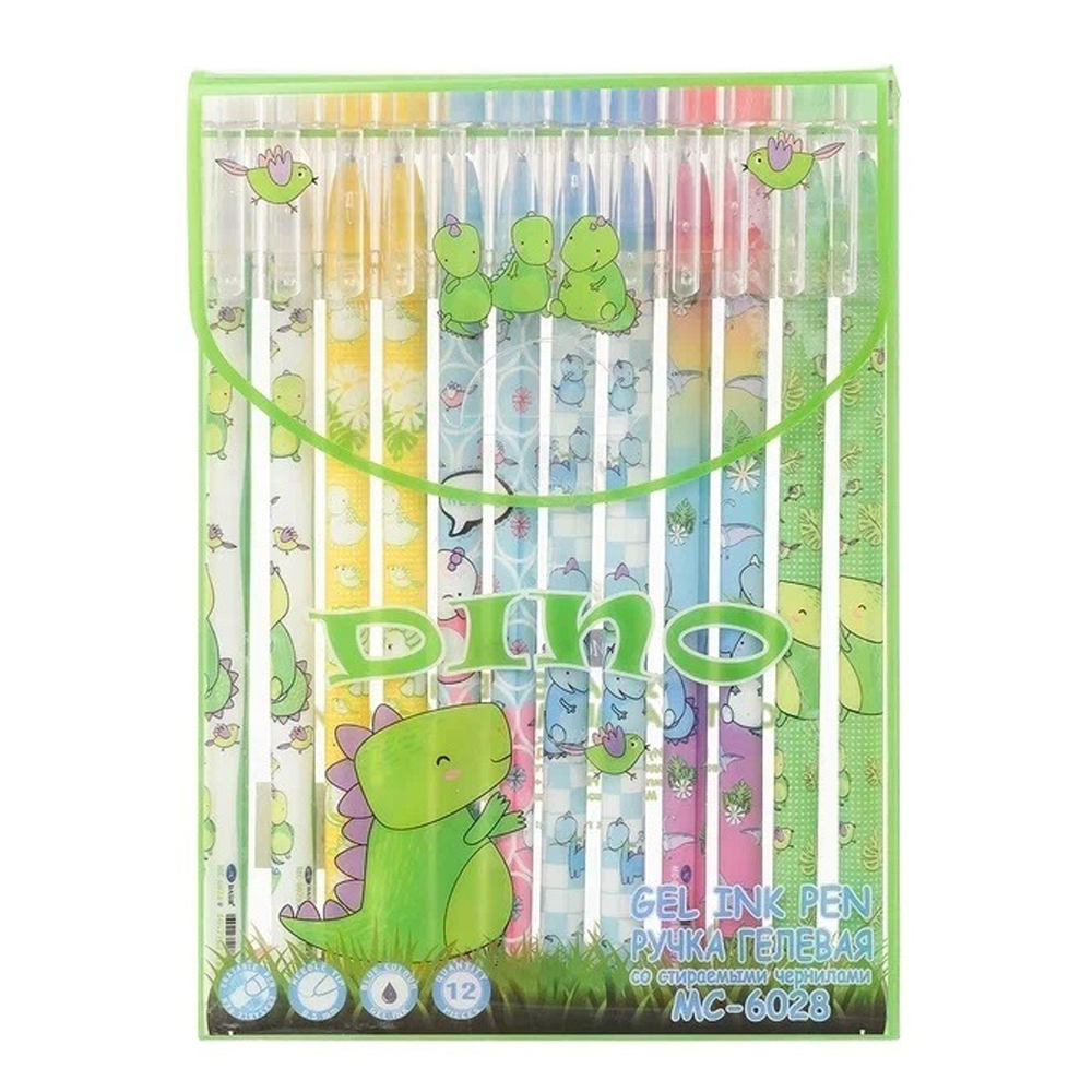 Ручка гелевая, пиши-стирай, Basir, синие чернила, серия "DINO", разноцветный корпус