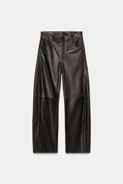 ZARA КОЖАНЫЕ БРЮКИ — ZW COLLECTION LIMITED EDITION, КОРИЧНЕВЫЙ