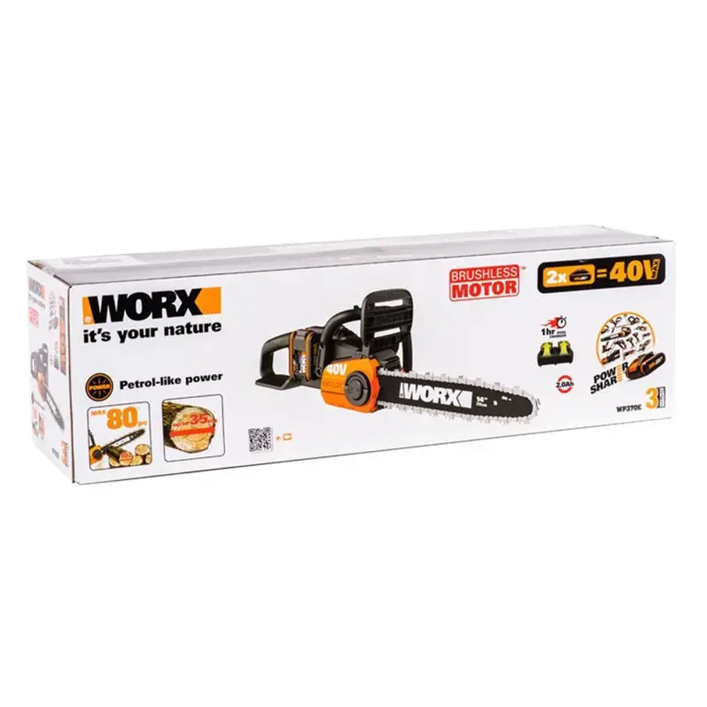 WORX WP370E цепная пила аккумуляторная (2 x 2 Ач, ЗУ)