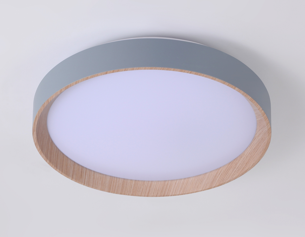 Потолочный светодиодный светильник с пультом FZ1320 GR/LWD серый/светлое дерево IP20 41W 3000-6400K D390*70 (ПДУ ИК)