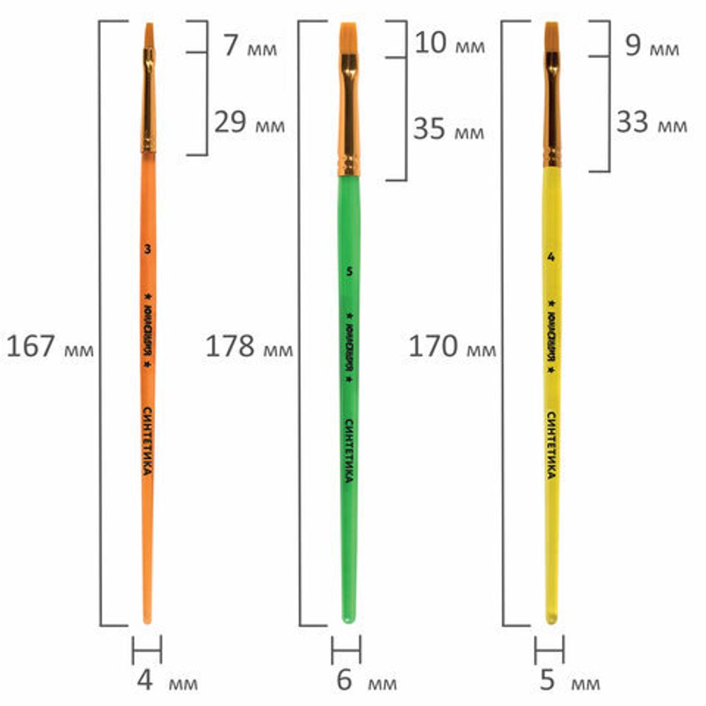 Кисти СИНТЕТИКА набор 5 шт. (плоские № 1, 2, 3, 4, 5), пакет с европодвесом, ЮНЛАНДИЯ, 201077