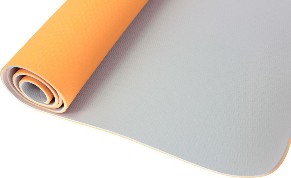 Коврик для йоги и фитнеса 183*61*0,6 TPE двухслойный оранжевый/серый