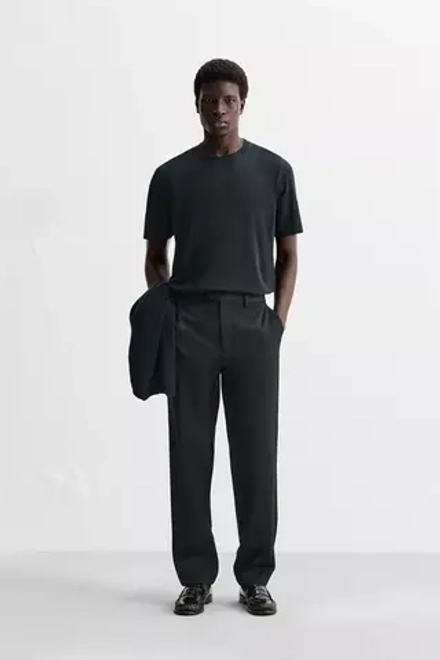 ZARA БРЮКИ ИЗ ХЛОПКА И ШЕРСТИ, МОРСКОЙ СИНИЙ