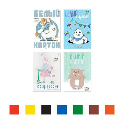 Картон белый А4 7л. в папке "Мультики" 4 вида (Альт)