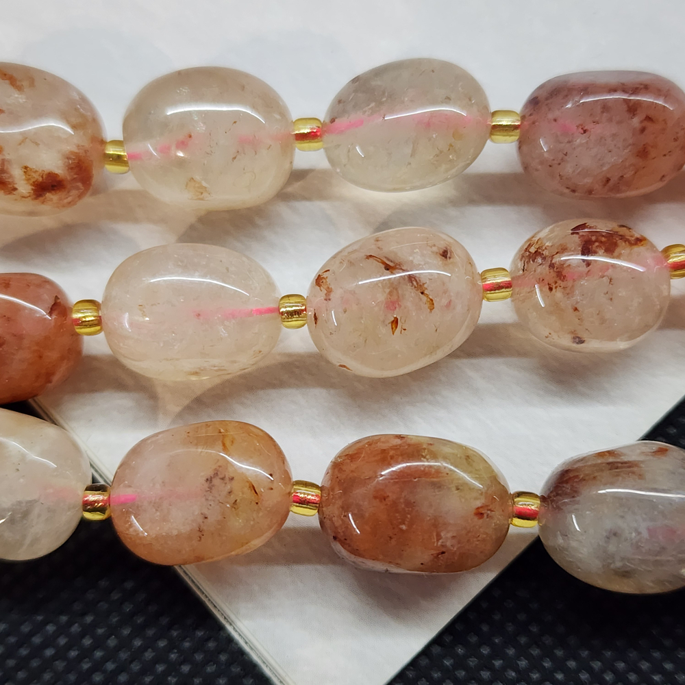 Клубничный кварц, крупная галтовка, 10-15 мм, камни овалы бочонки, штучно