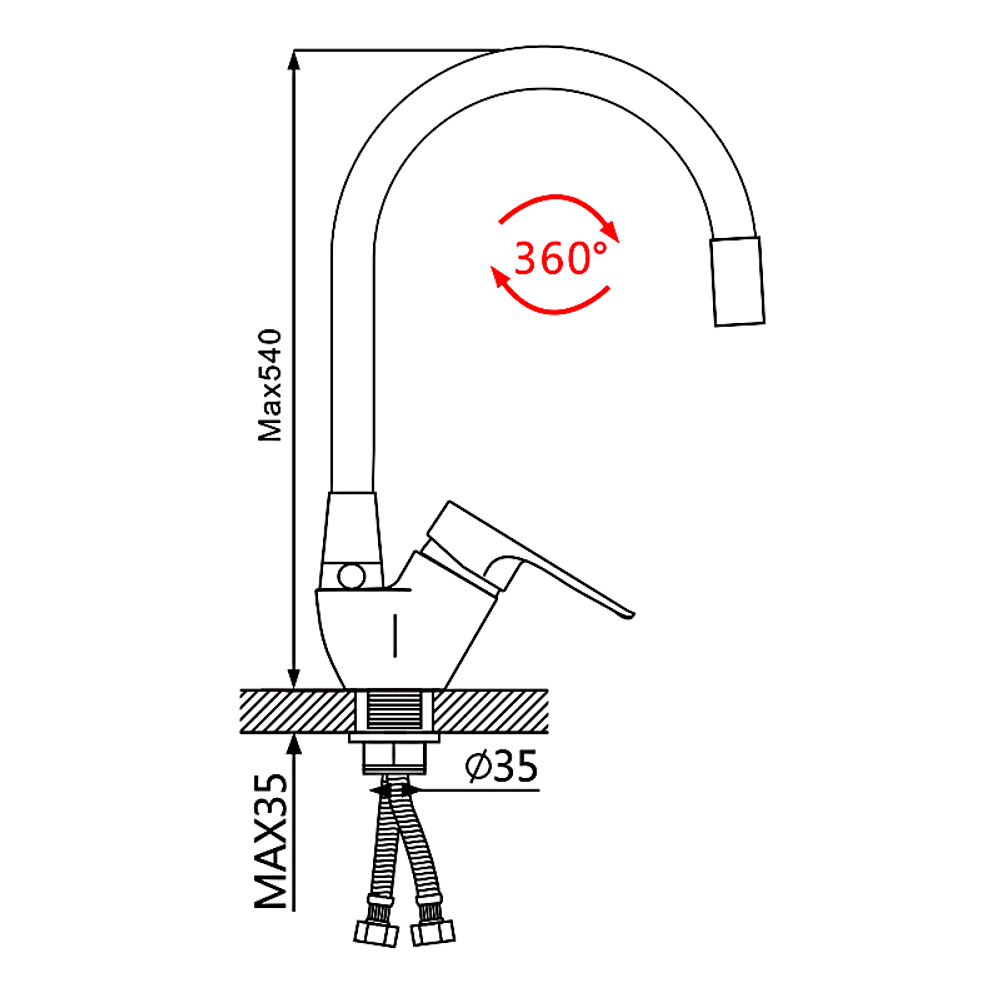 Смеситель для кухни с гибким изливом Oute T405 T40593B-3